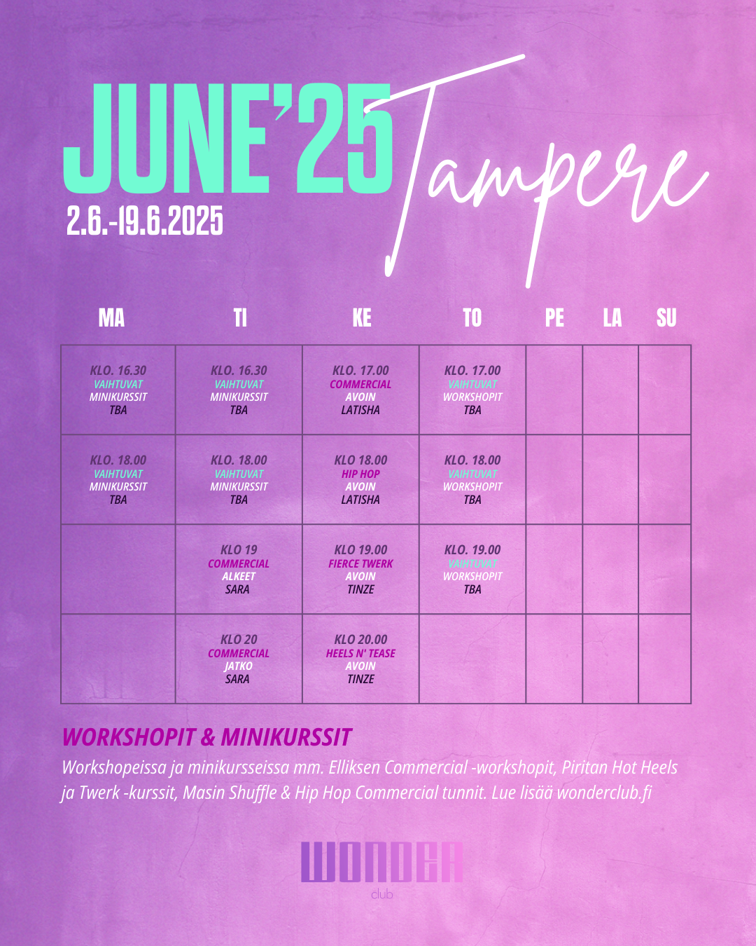JUNE Classes - Kesäkuun kurssit TAMPERE
