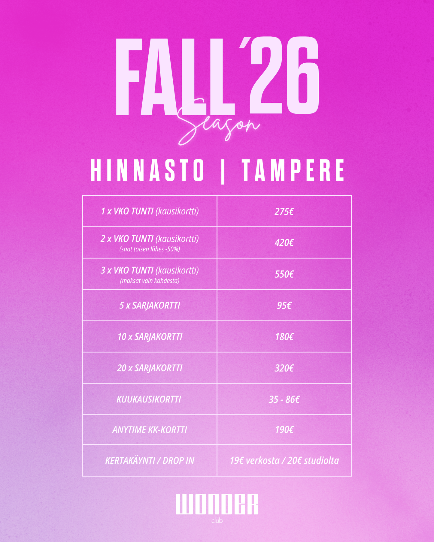 TAMPERE | Autumn Season 2026 | Wonder Club