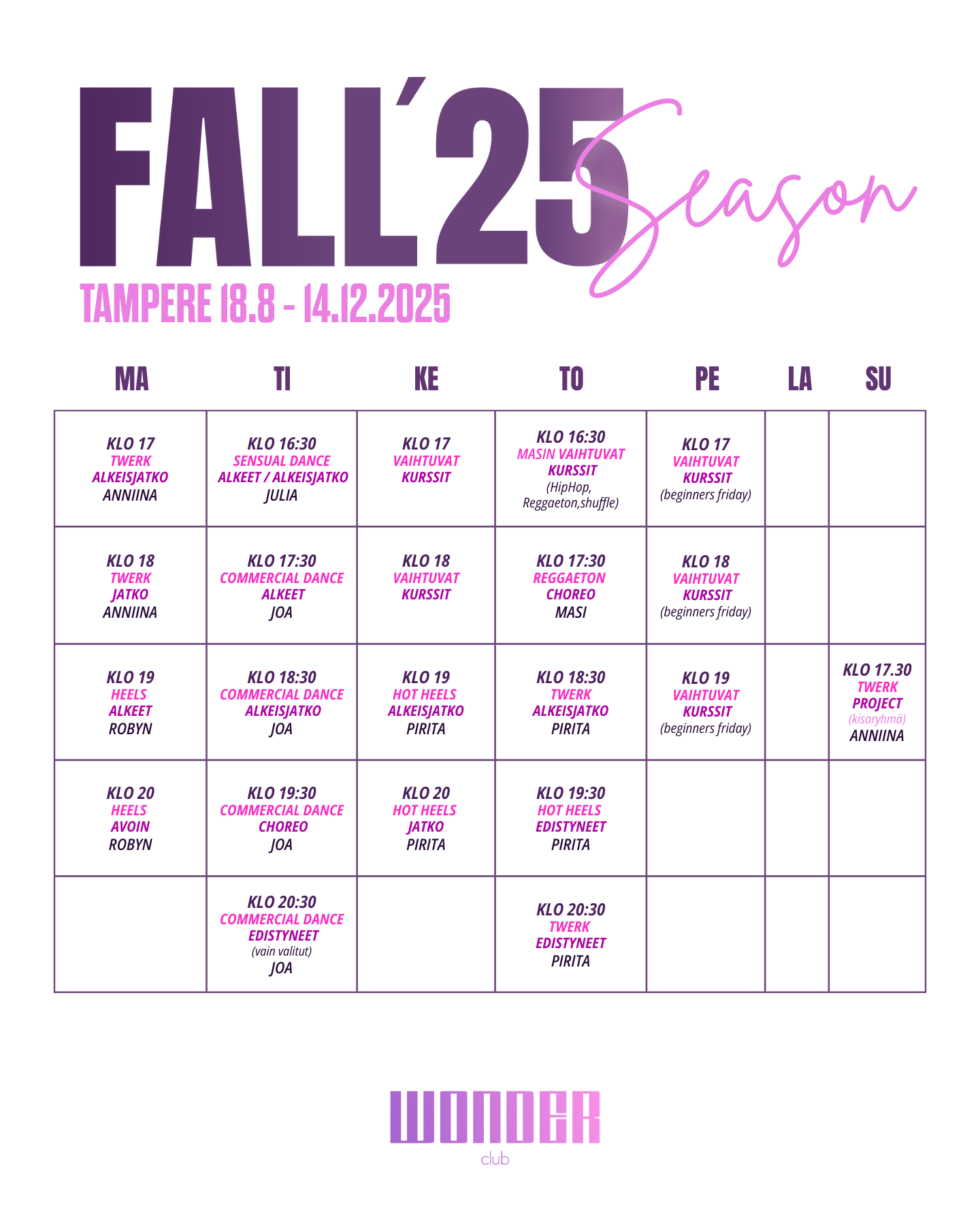 TAMPERE | Wonder Club | syyskausi 2025