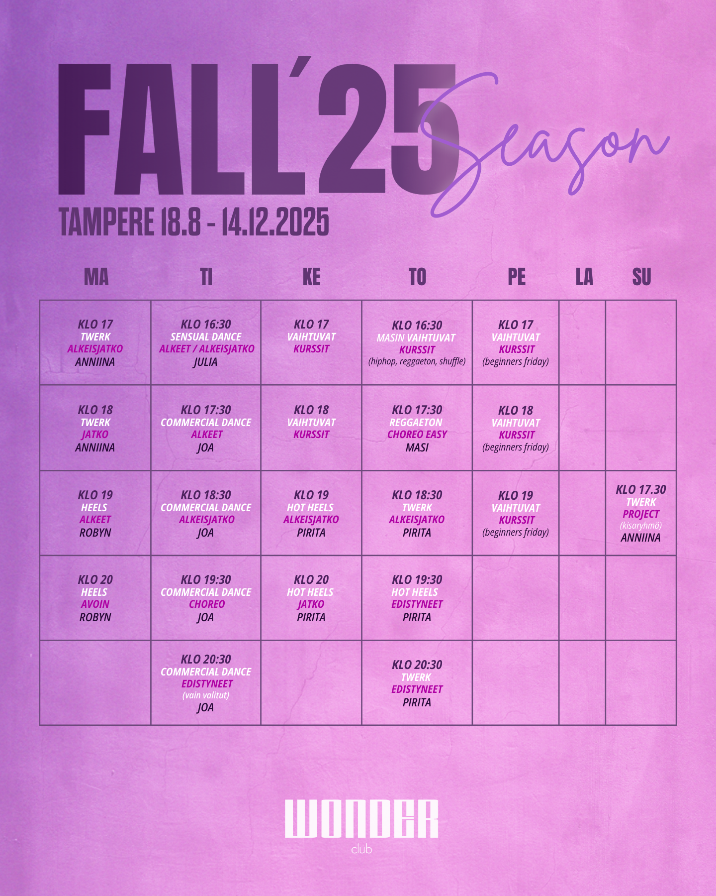 TAMPERE | Wonder Club | syyskausi 2025