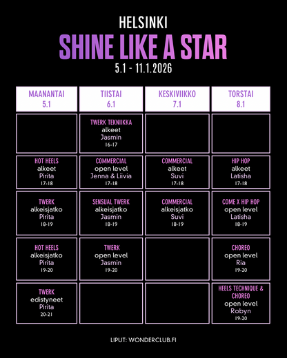 Shine Like A Star | 5€ KOKEILUTUNNIT | Spring'26 Helsinki