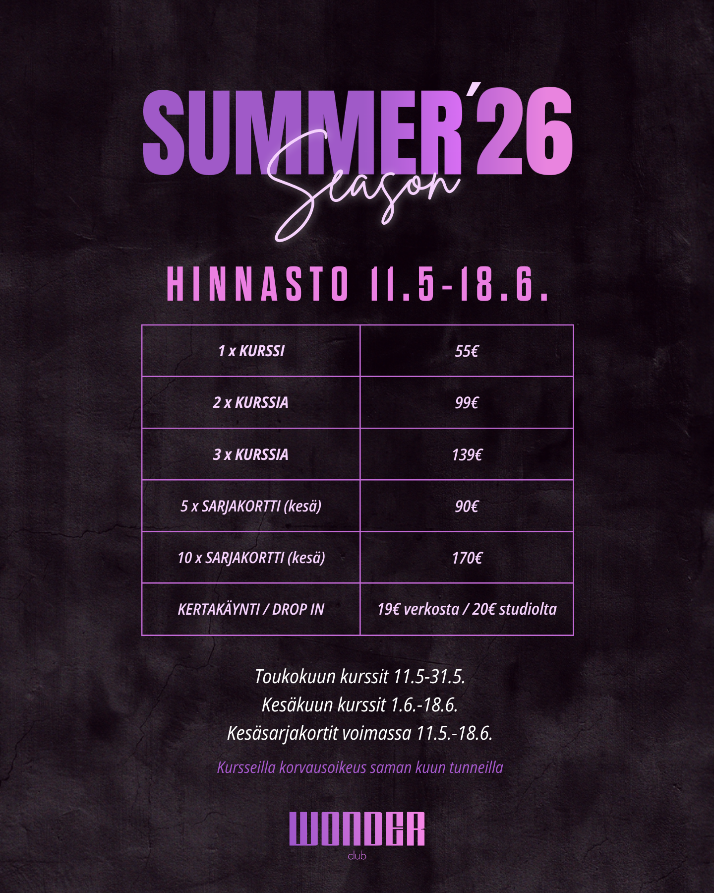 May Classes - 3 viikon kurssit TAMPERE 2026