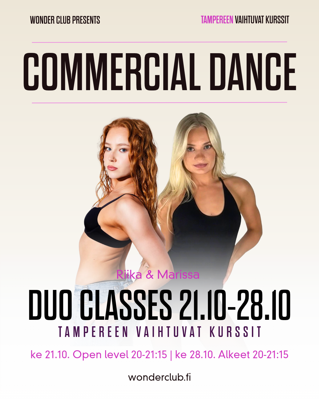 Commercial DUO Classes by Marissa & Riika 21.10. & 28.10. | Tampere | Keskiviikon vaihtuvat tunnit (Kopio)