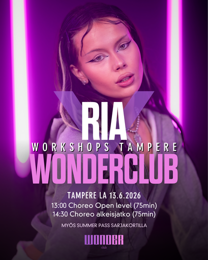 Choreo ALKEISJATKO & OPEN LEVEL by Ria | la 13.6. | Tampere | WORKSHOPS 75min