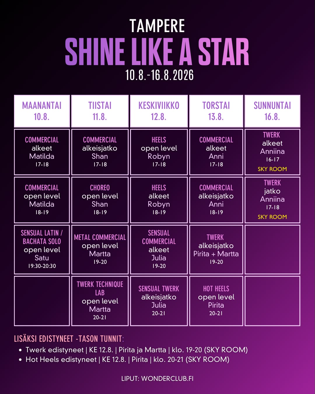 Shine Like A Star | 5€ KOKEILUTUNNIT | Fall'26 Tampere