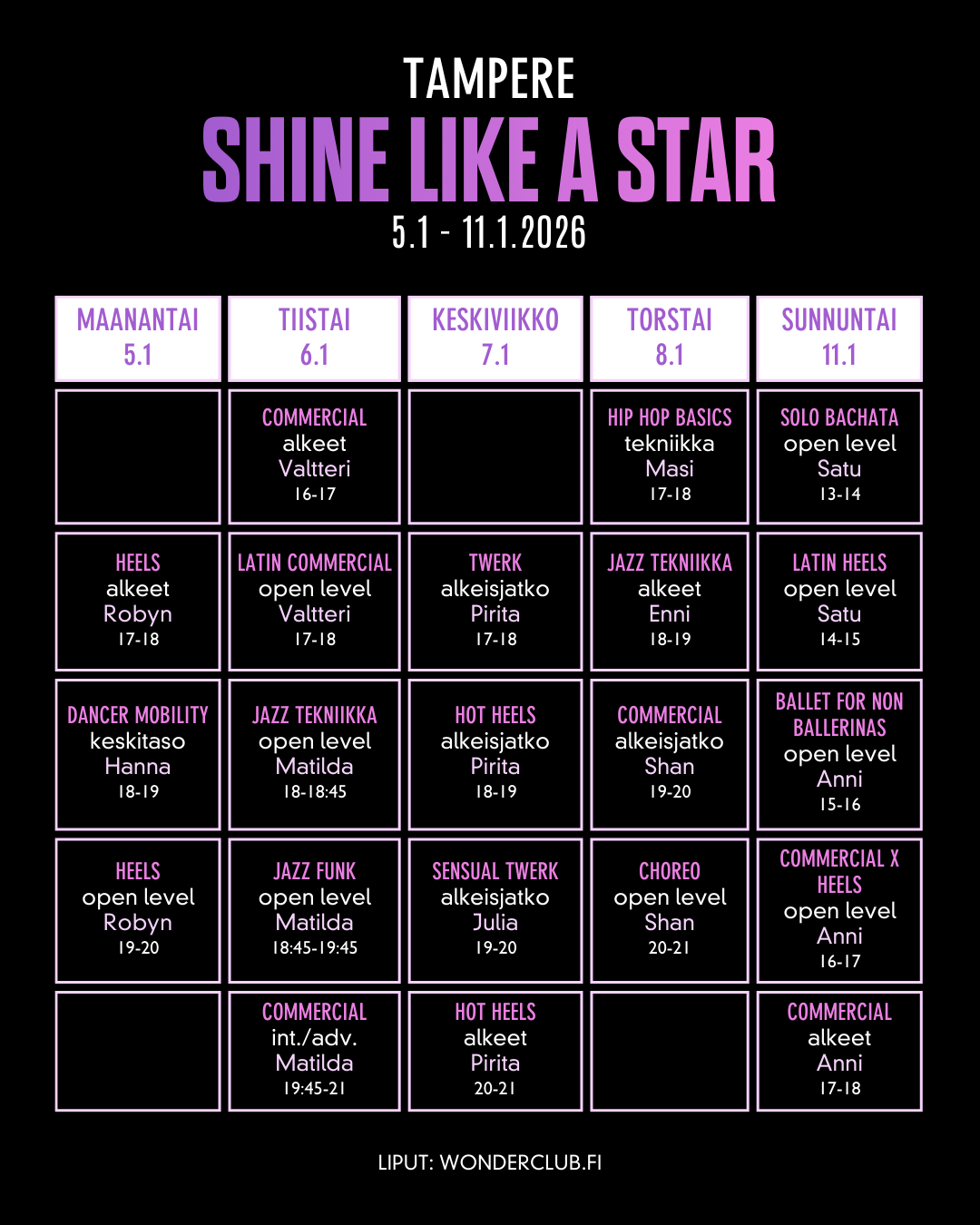 Shine Like A Star | 5€ KOKEILUTUNNIT | Spring'26 Tampere