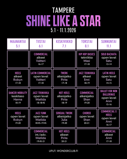 Shine Like A Star | 5€ KOKEILUTUNNIT | Spring'26 Tampere