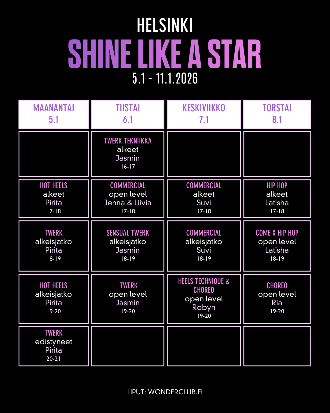 Shine Like A Star | 5€ KOKEILUTUNNIT | Spring'26 Helsinki