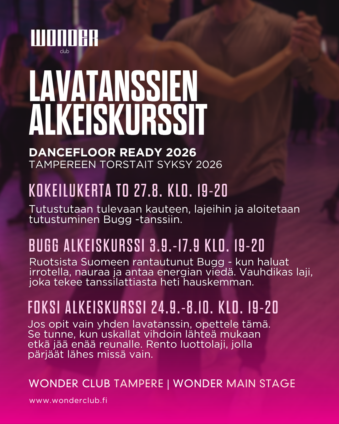 Lavatanssien alkeiskurssit FALL 2026 - Kokeilutunti 27.8. | Tampere